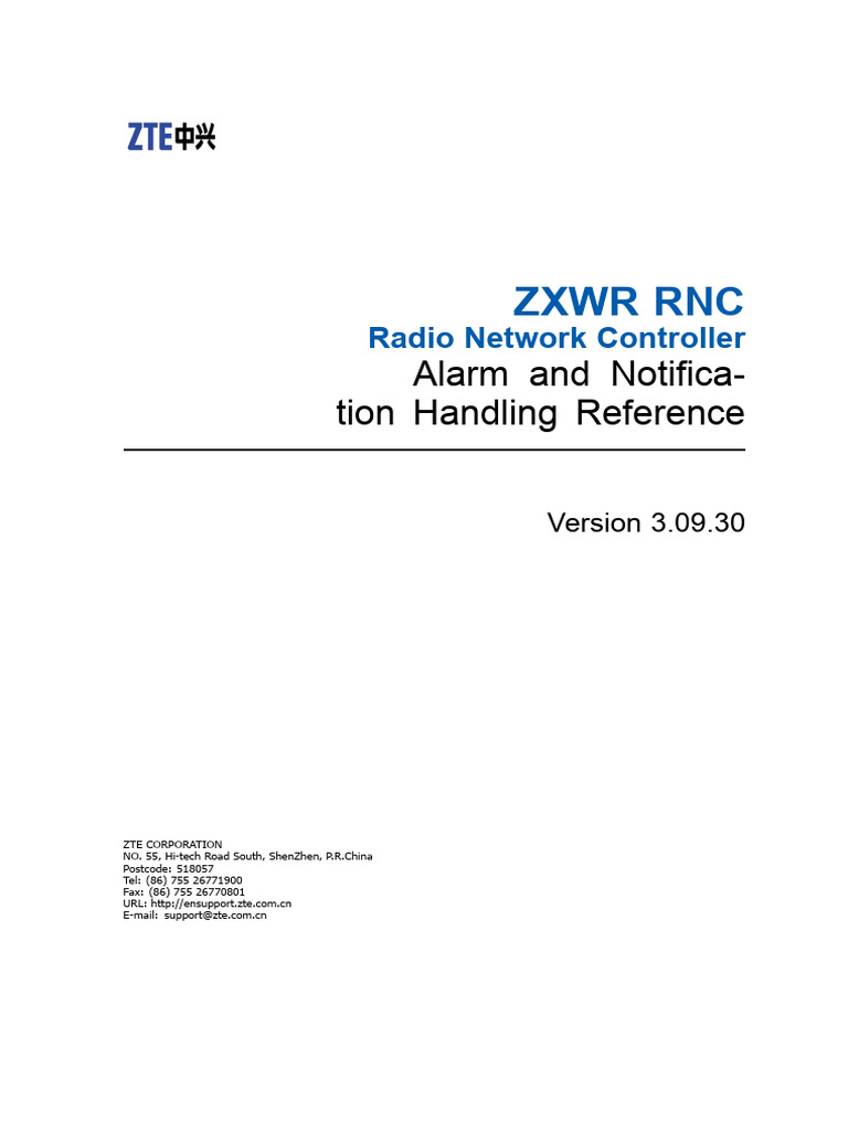 ZTE ZXWR RNC Radio Network Controller Alarm | PDF | Transmission ...