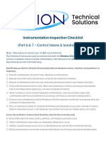 Instrumentation Inspection Checklist Part 6 and 7 Control and Isolation Valves
