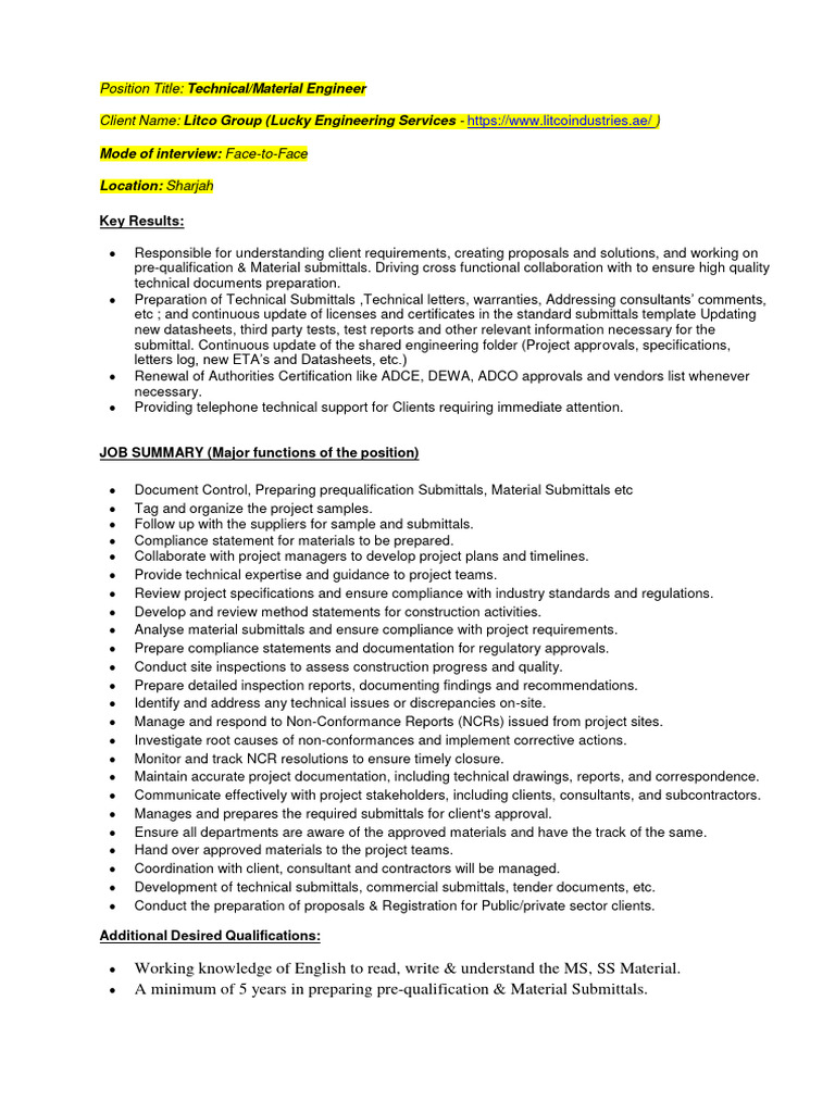 Technical Engineer JD | PDF | Specification (Technical Standard ...