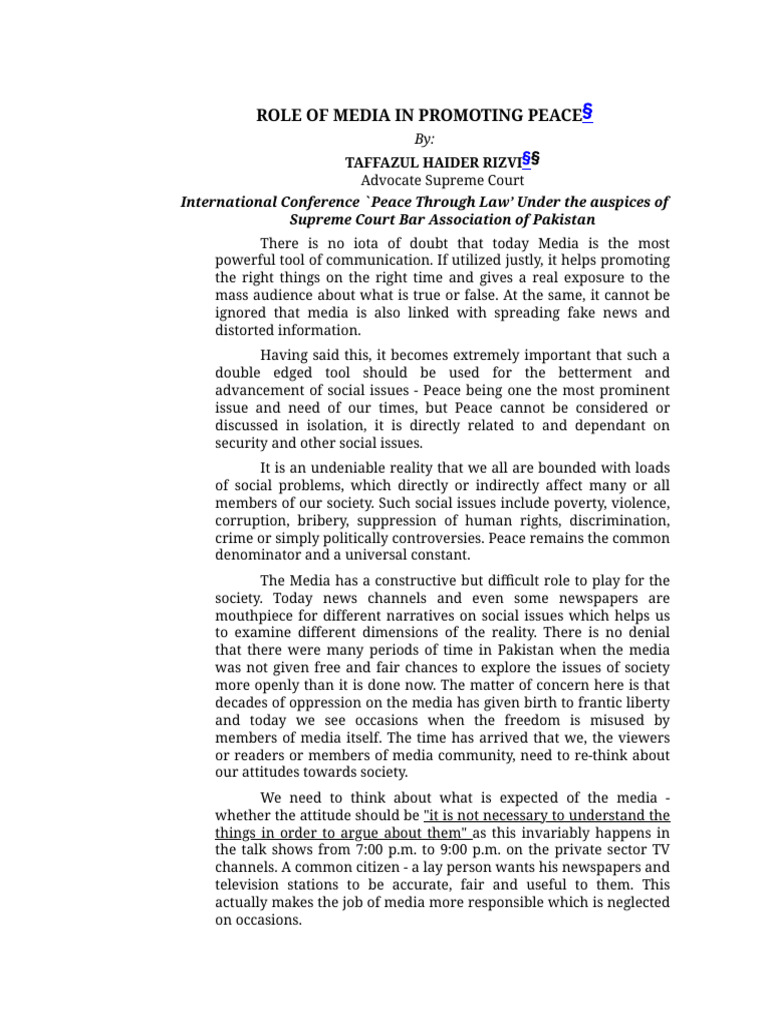 Media And Peace Pdf News Justice