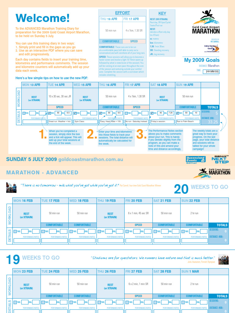 2009 Marathon ADVANCED Training Diary | PDF