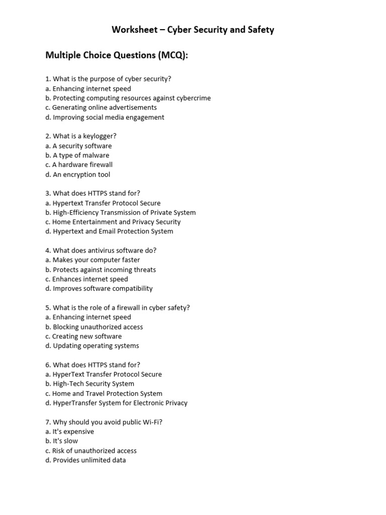 Cyber Security Worksheet | PDF | Security | Computer Security