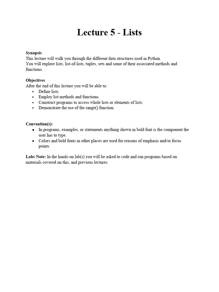Python Lists: Creation and Methods | PDF | String (Computer Science ...