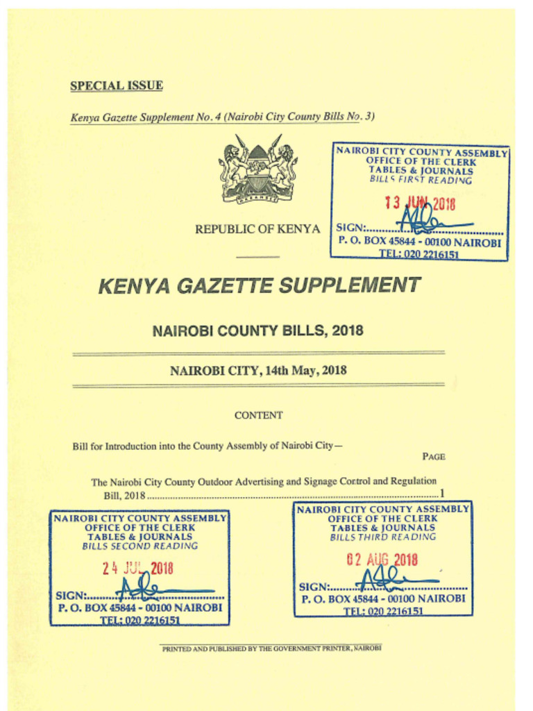 Nairobi City County Outdoor Advertising and Signage Control and