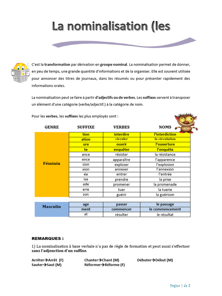 La Nominalisation des Verbes en Français | PDF | Verbe | Linguistique