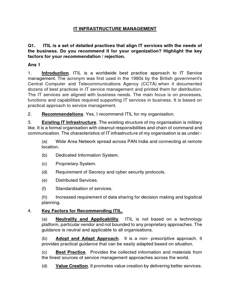 ITIL Recommendations for IT Management | PDF | Server (Computing ...