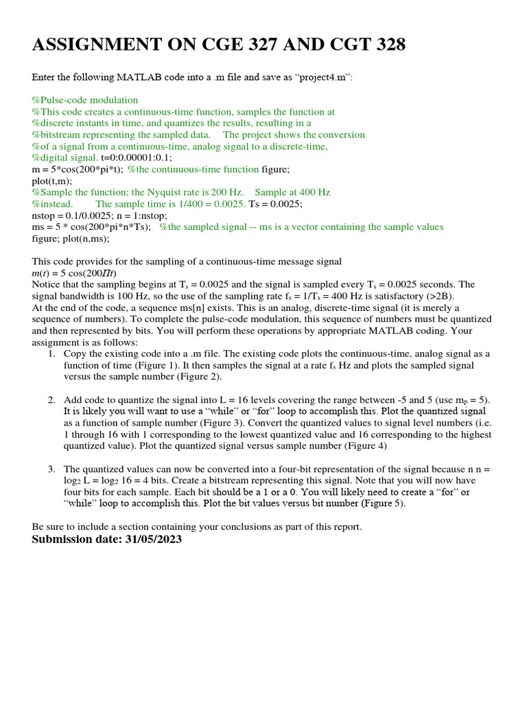 Assignment On CGE 327 | PDF | Sampling (Signal Processing) | Discrete ...