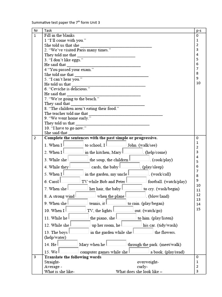7th Grade Unit 3 Summative Test Paper | PDF