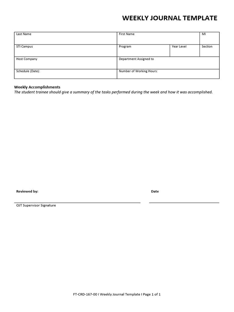 Weekly Journal Template for Trainees | PDF