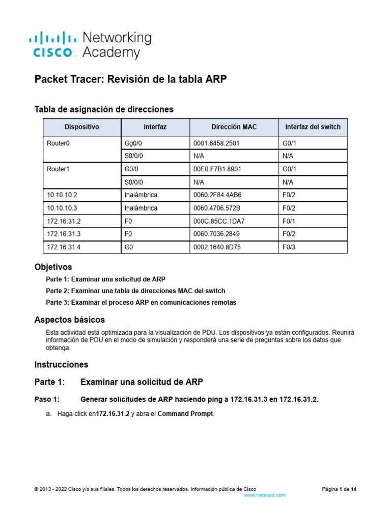 Revisión de la tabla ARP en Packet Tracer | PDF | Conmutador de red ...