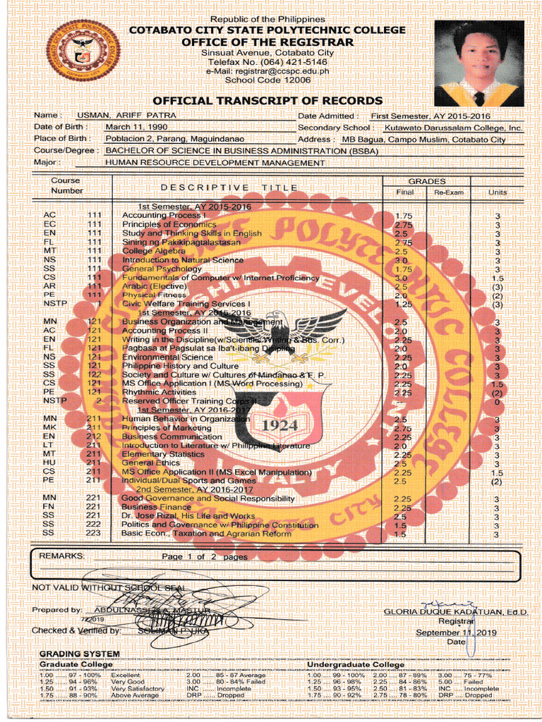 TRANSCRIPT OF RECORD FRONT | PDF