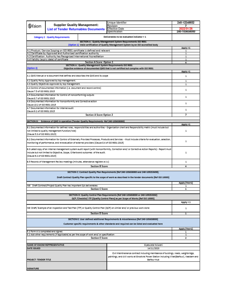 Quality Management System for Tender 240-105658000 | PDF | Iso 9000 ...
