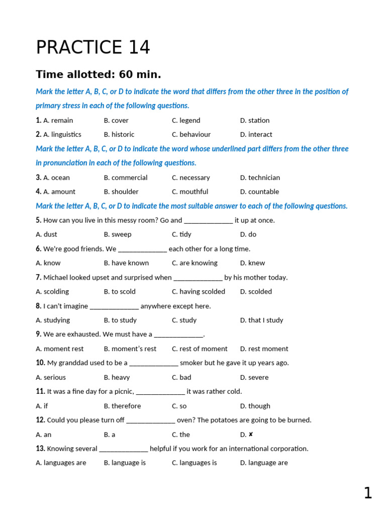 English Language Practice Test | PDF