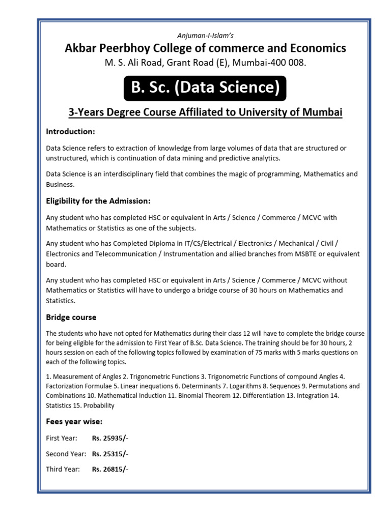 B.Sc. Data Science Admission Details | PDF | Data Science | Artificial ...
