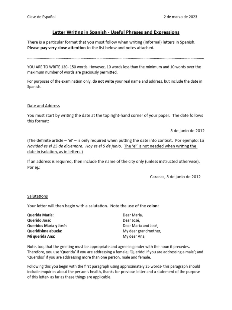 Writing Informal Letters in Spanish | PDF | Grammar | Linguistics