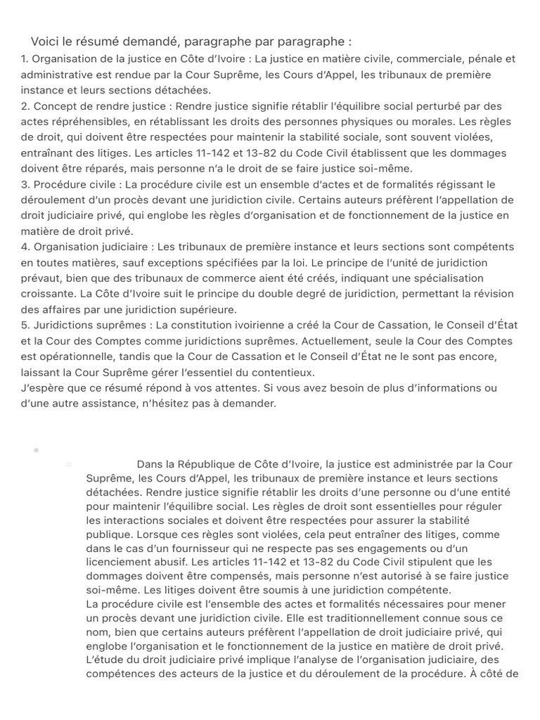 Organisation de la justice en Côte d'Ivoire | PDF | Justice | Crime et ...