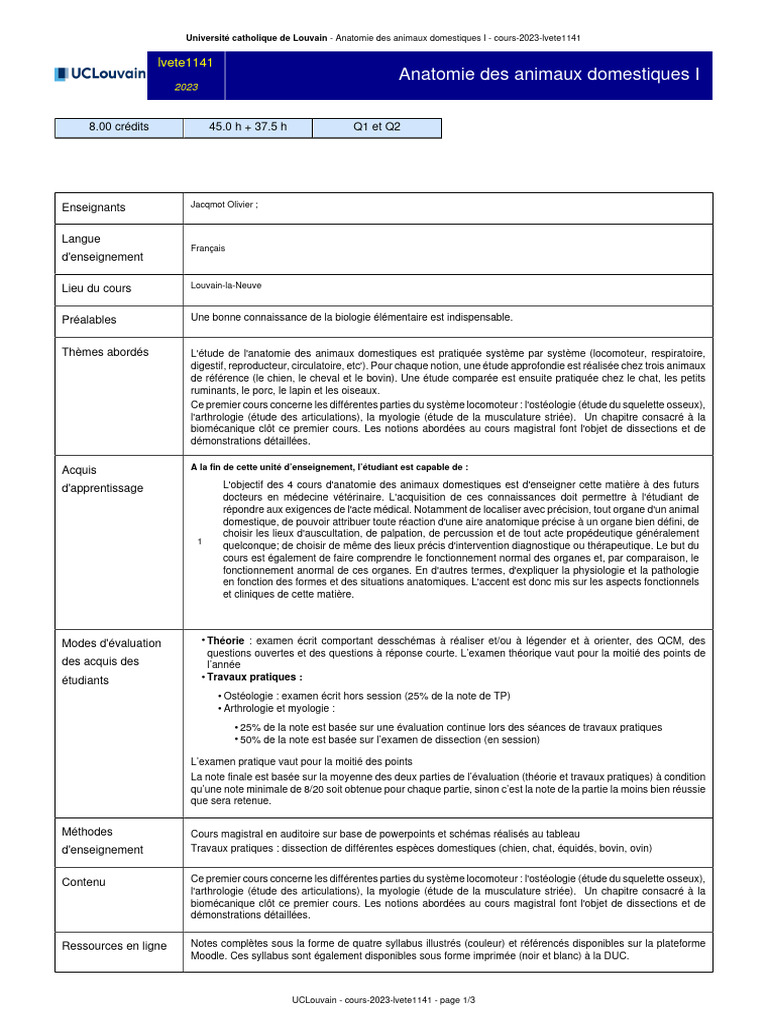 Anatomie des Animaux Domestiques I | PDF | Zoologie | Biologie