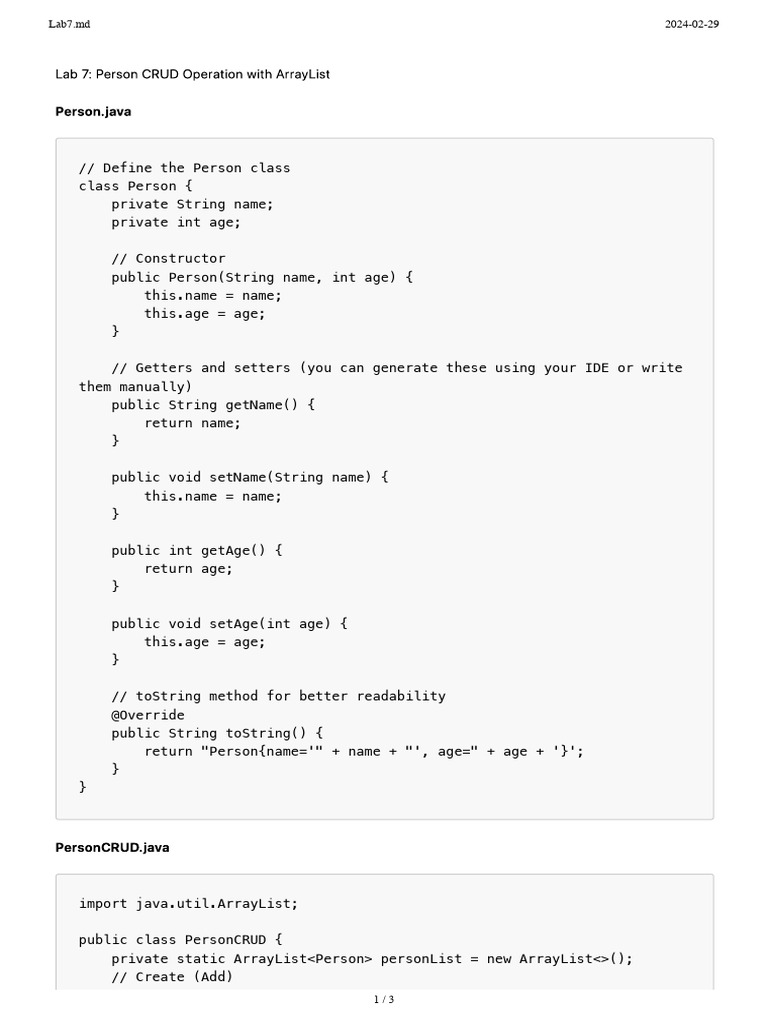 Java Person CRUD Operations Guide | PDF | Computing | Systems Architecture