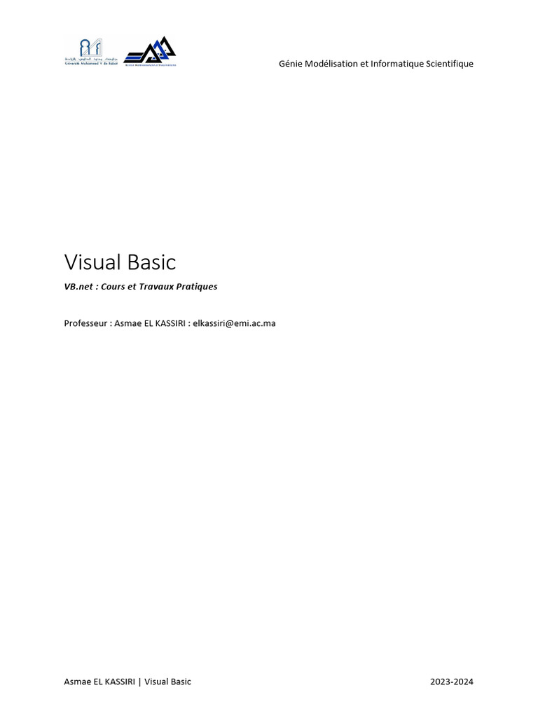 Cours et TP de Visual Basic .NET | PDF | De base | Logiciel