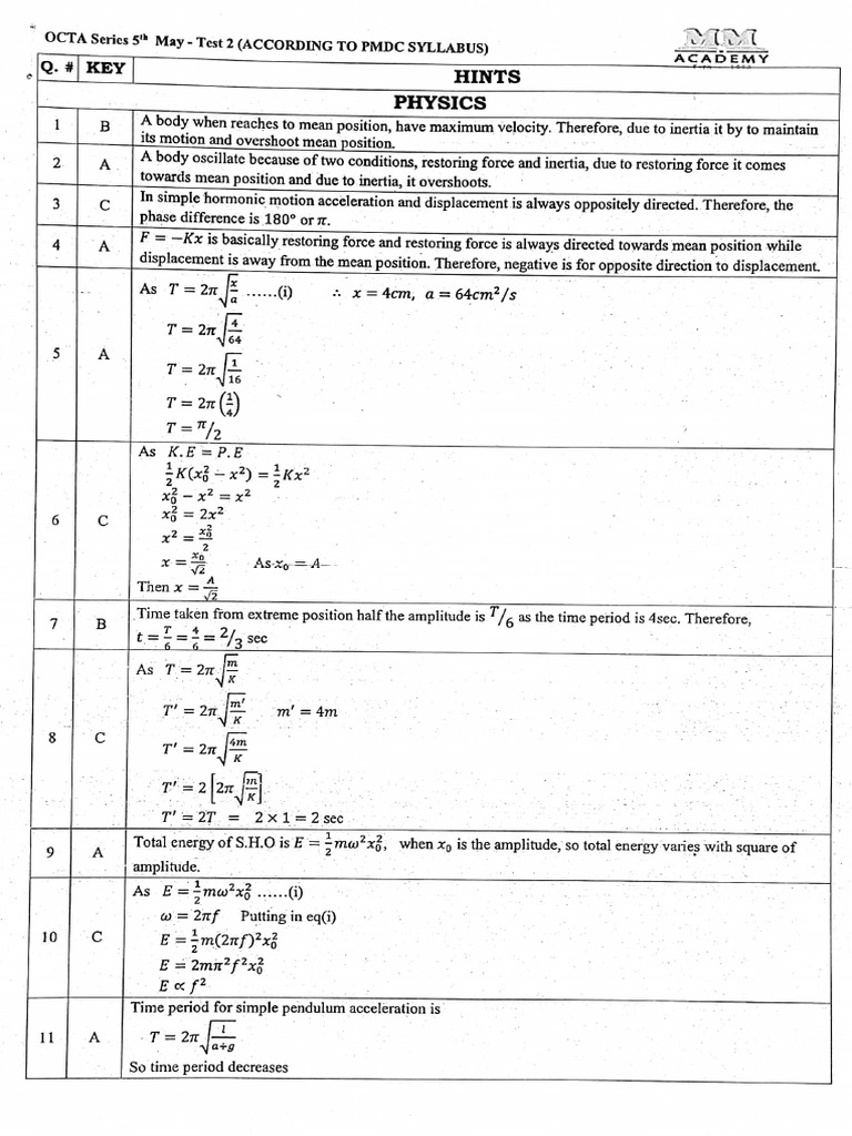 MM Academy Test 02 (Explanation) - 05 May - by Hassnain Haider | PDF | Gases | Force