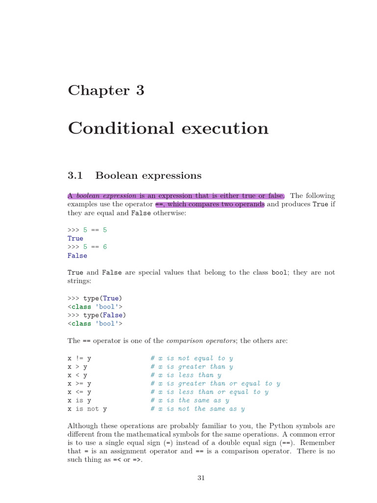 Conditional Execution: 3.1 Boolean Expressions | PDF | Boolean Data ...
