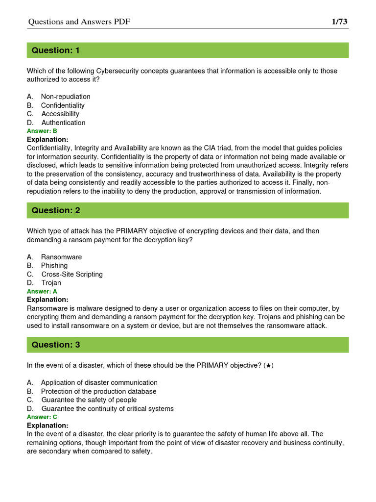 Questions and Answers PDF: Explanation | PDF | Security | Computer Security