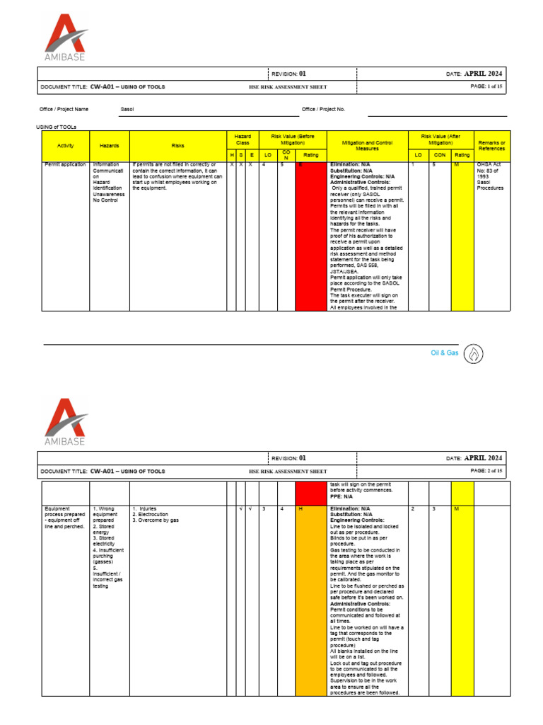 HSE Risk Assessment for Tool Use | PDF | Personal Protective Equipment ...