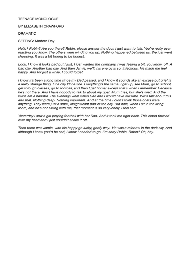 Grief and Friendship: A Teen Monologue | PDF