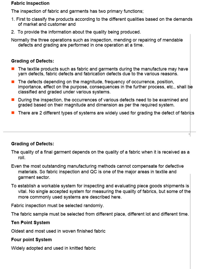 Fabric Inspection Grading Systems Explained | PDF | Textiles | Yard