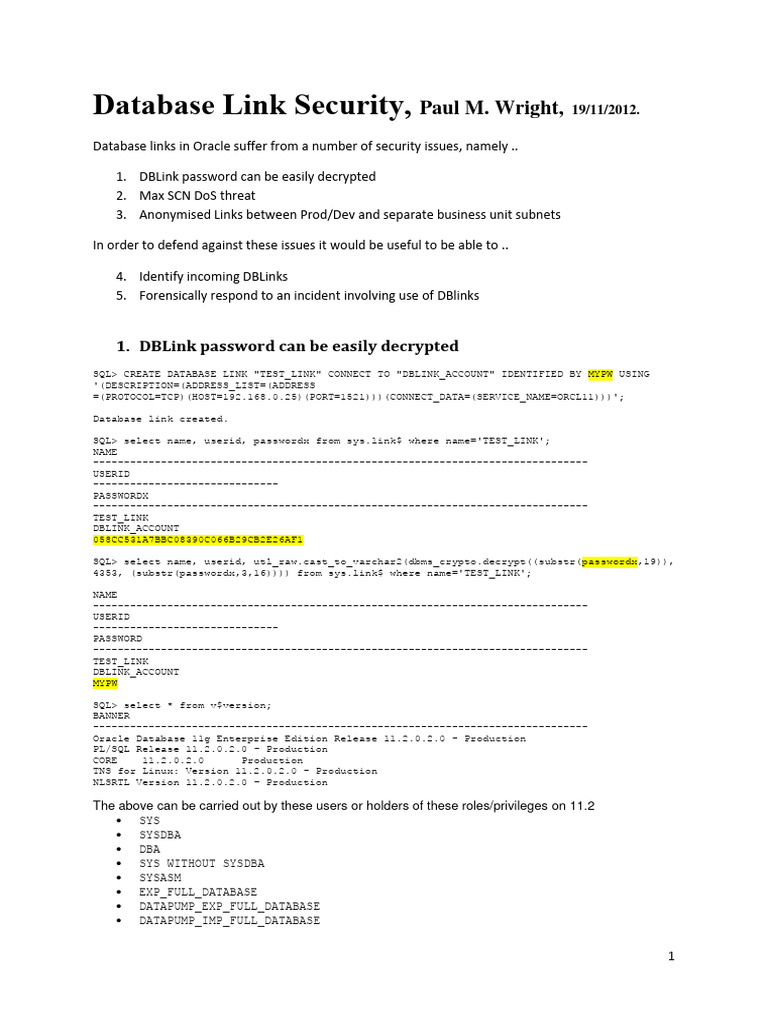 6.2013-Database Link Security | PDF | Password | Databases