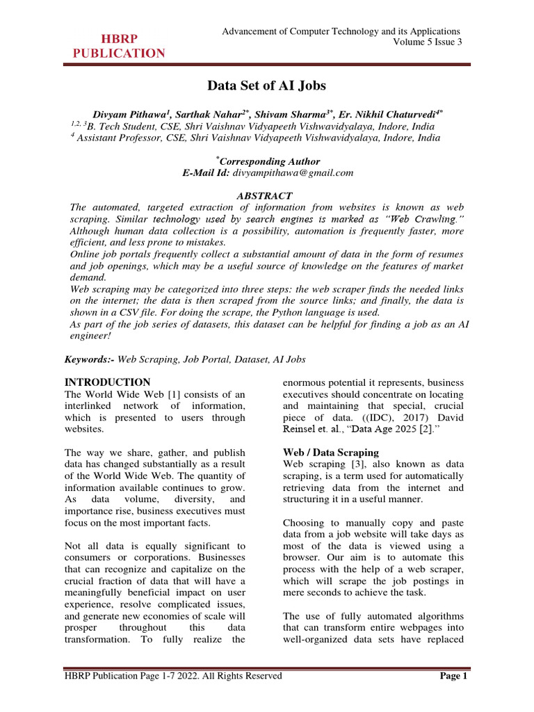 AI Jobs Dataset via Web Scraping | PDF | World Wide Web | Internet & Web