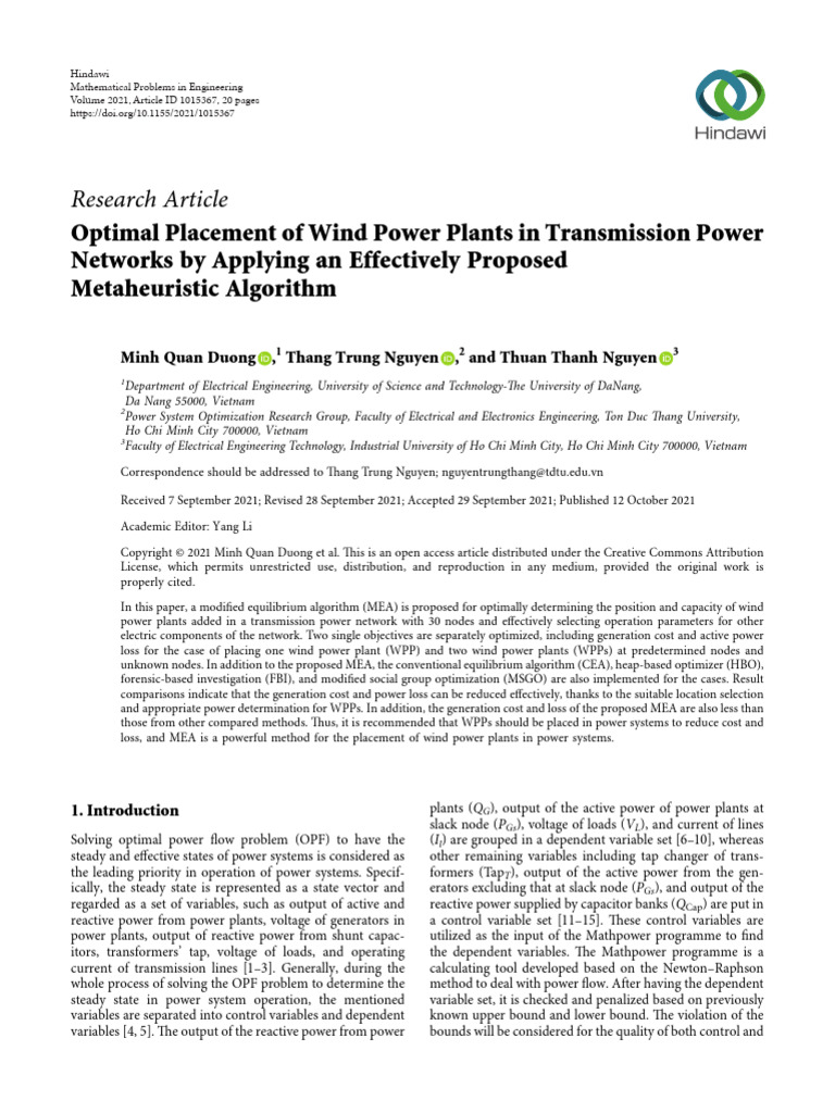Optimal Placement of Wind Power Plants in Transmission Power | PDF ...