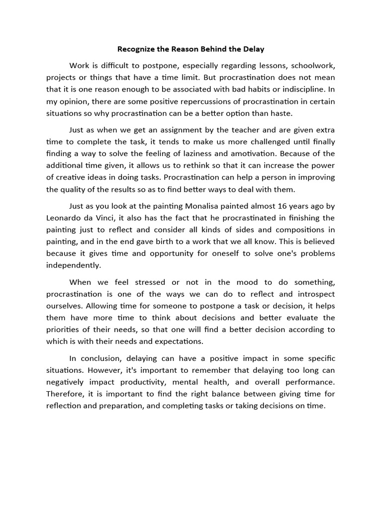 Recognize The Reason Behind The Delay ENG | PDF | Career & Growth