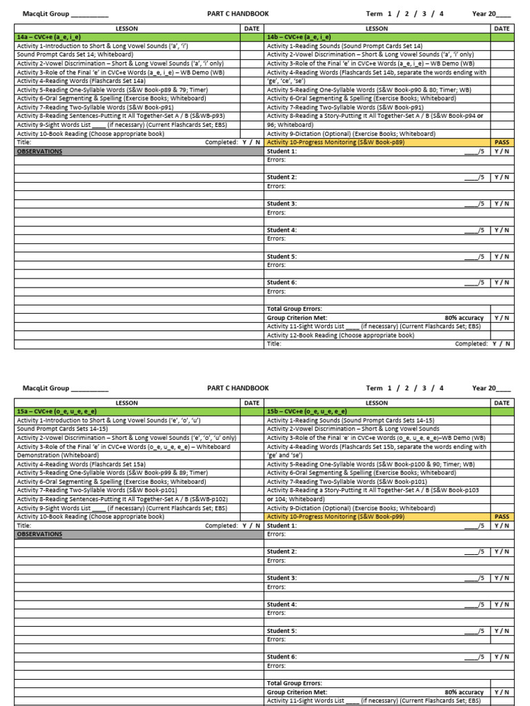 Part C Recording Sheets | PDF | Flashcard | Learning
