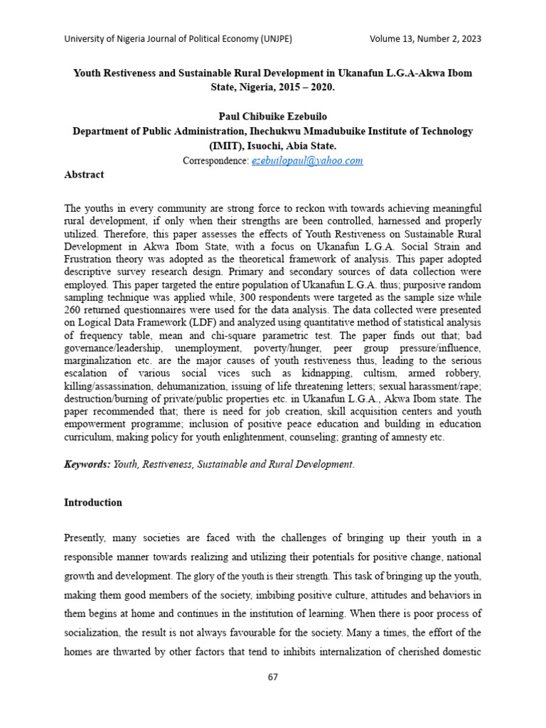 Youth Restiveness in Ukanafun, Nigeria | PDF | Sustainability ...