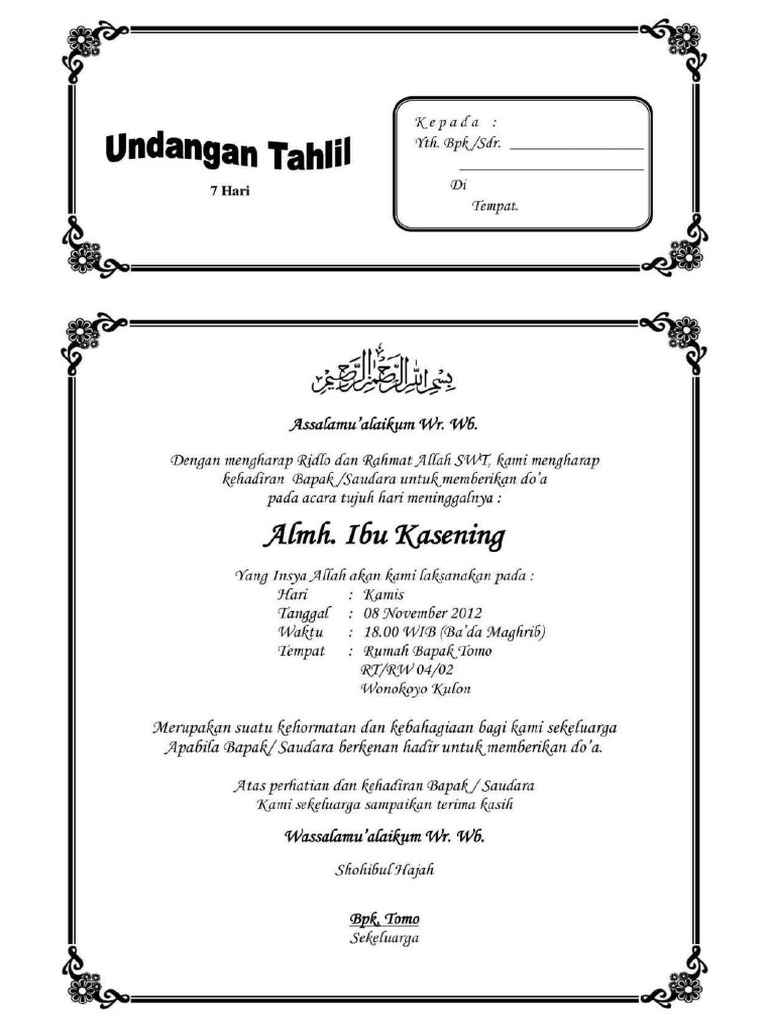 Contoh Undangan Tahlil 7 Hari | PDF