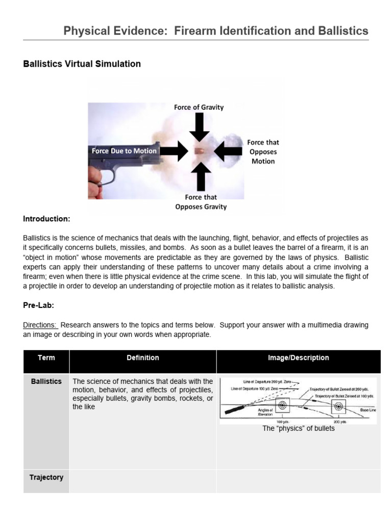 Handout Ballistics Virtual Lab Pdf Ballistics Bullet