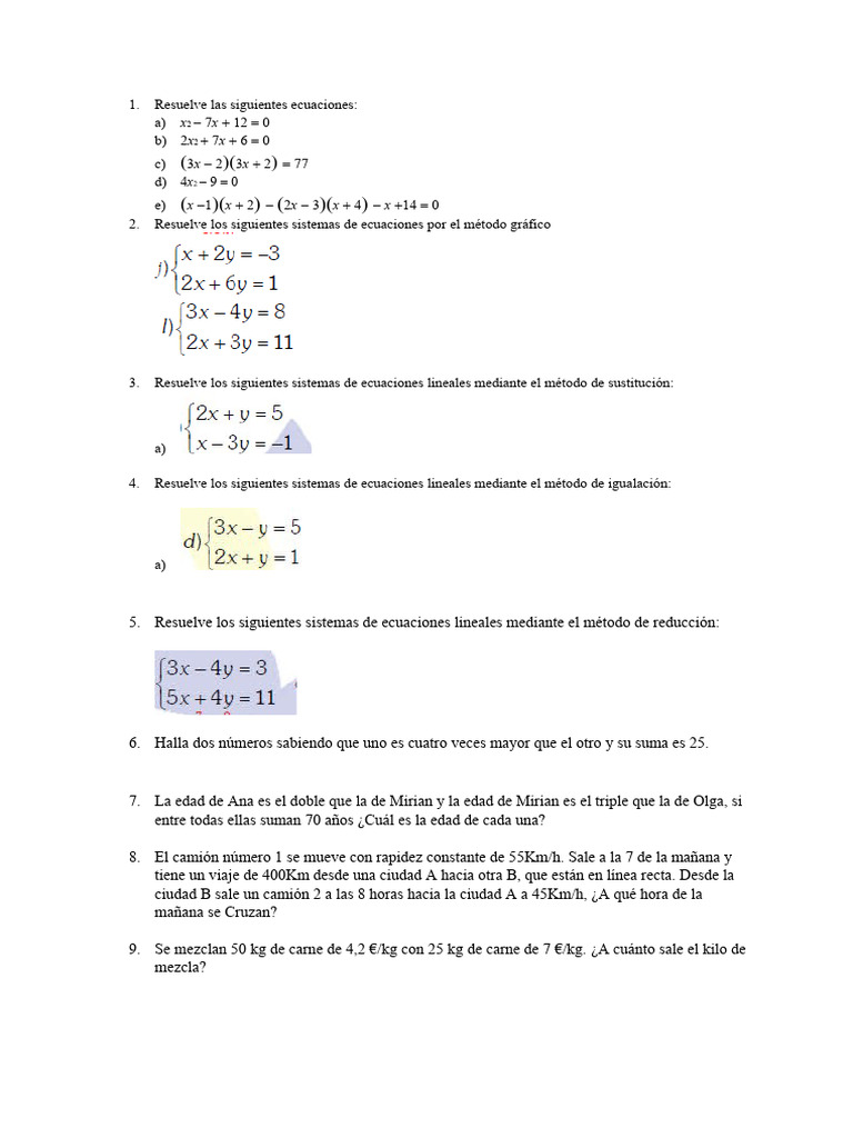 Problemas y Ecuaciones Matemáticas | PDF | Métodos y materiales de ...