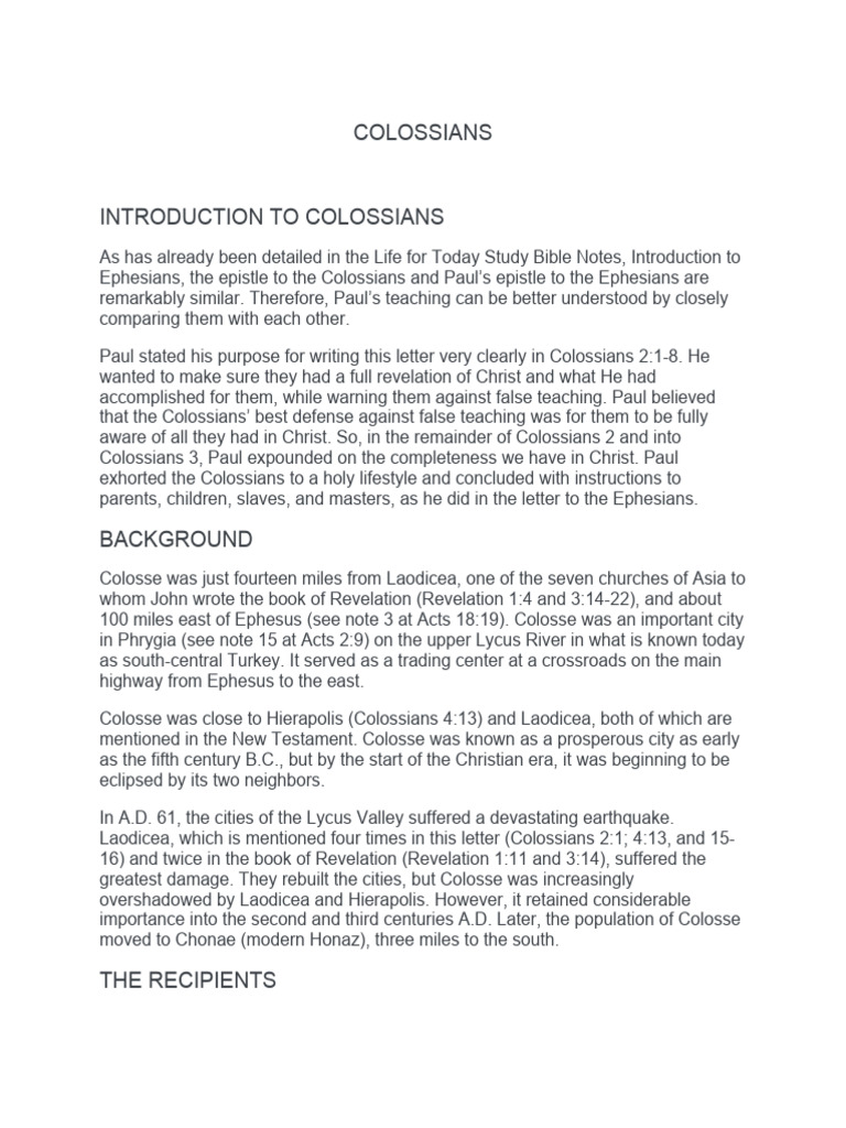 COLOSSIANS | PDF | Epistle To The Colossians | Paul The Apostle