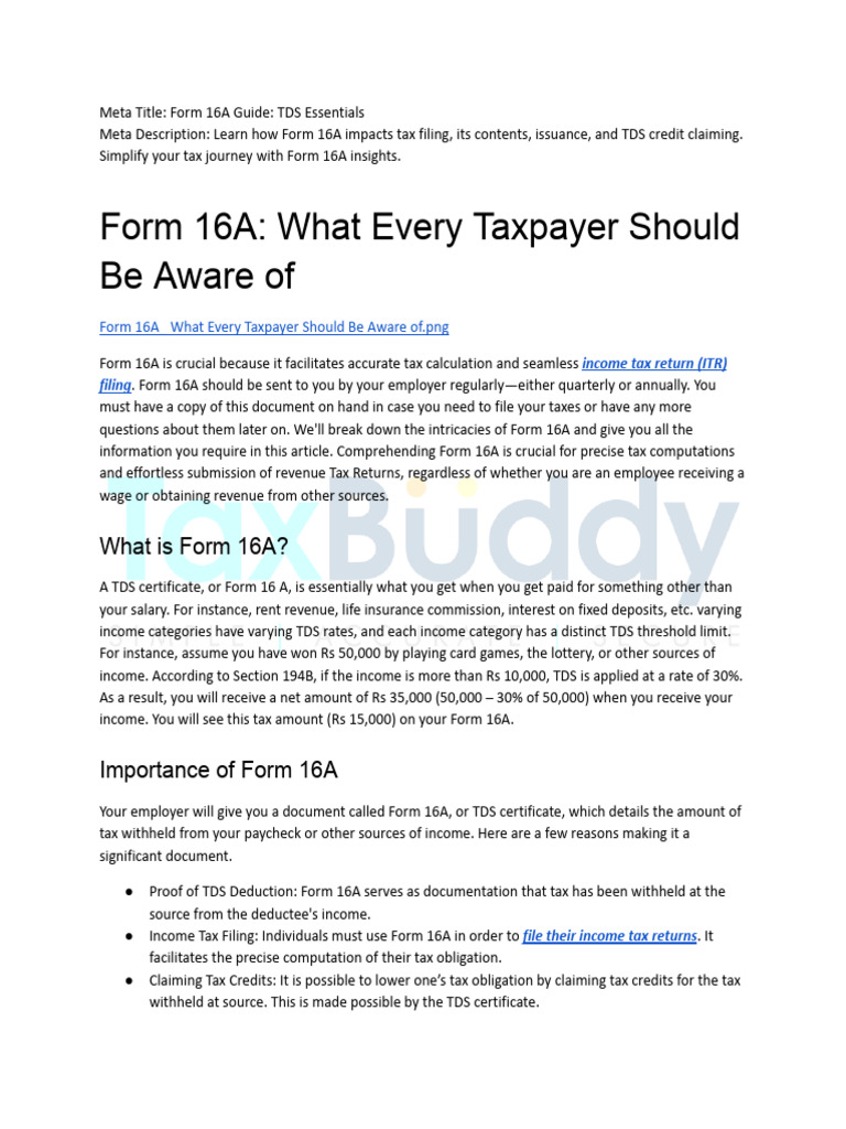 Understanding Form 16A for Tax Filing | PDF | Taxes | Income Tax