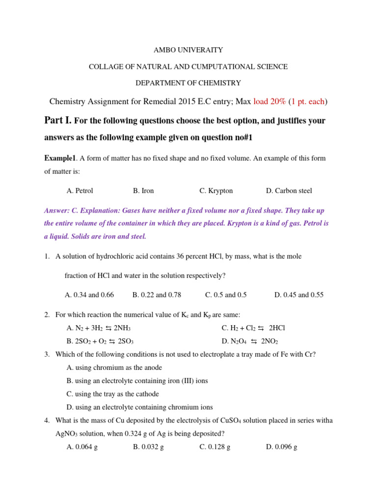 2016 Remedial Assignment | PDF | Chemical Bond | Electrolyte