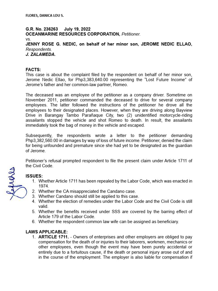 Flores - Filcro Case Sept 16 - Sec A | PDF | Damages | Employment