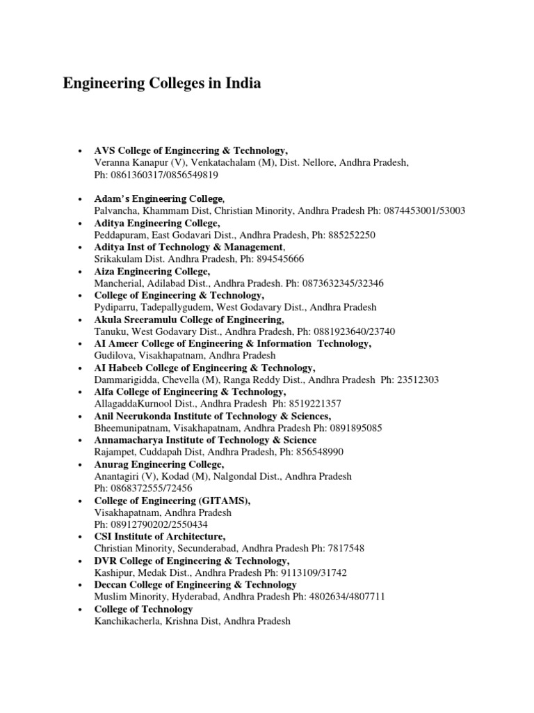 Engineering Colleges in India List | PDF