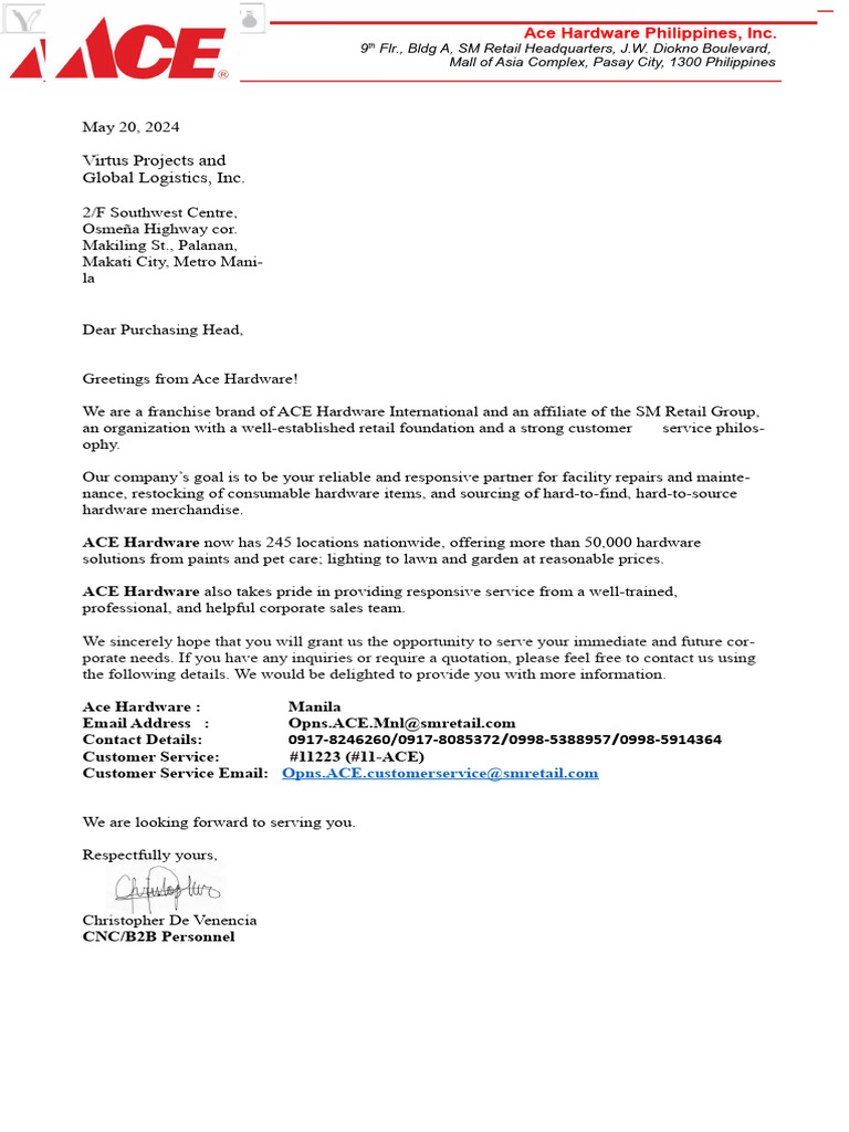 Letter of introduction virtus projects and global logistics inc