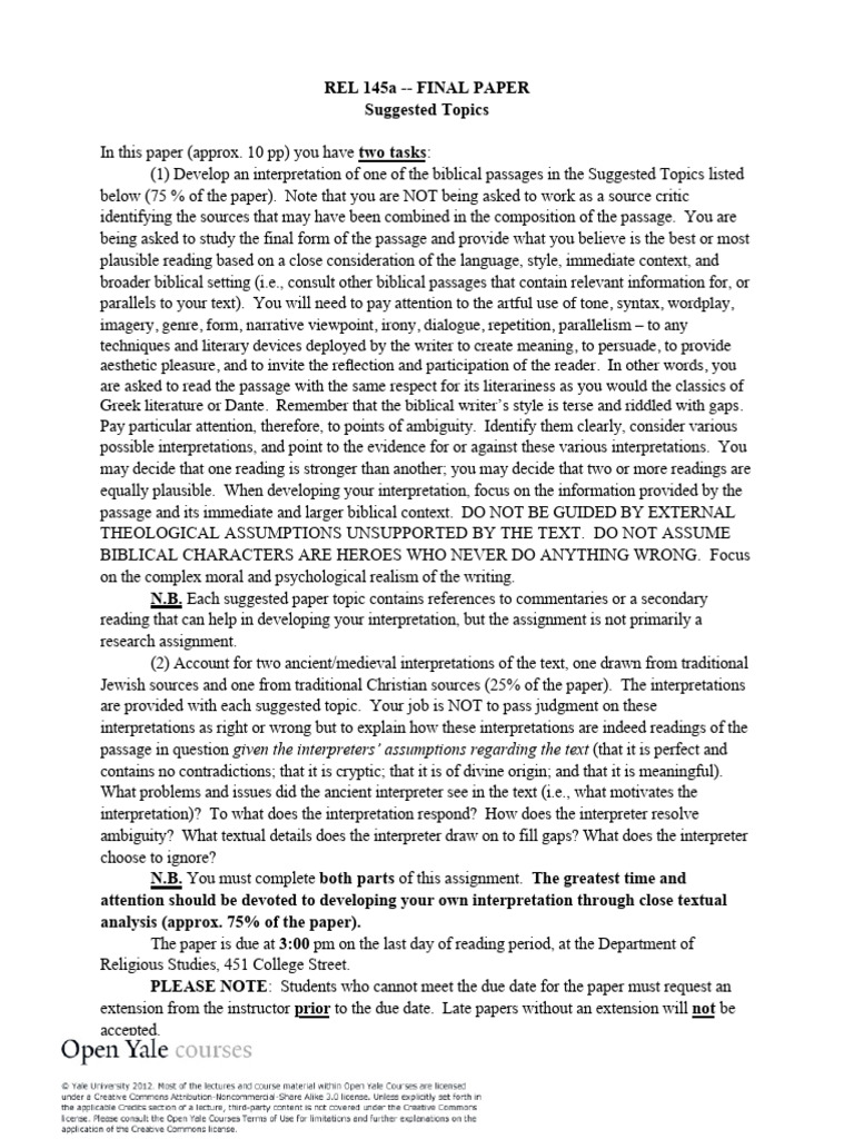 Final Paper Assignment | PDF | Book Of Genesis | Chapters And Verses Of ...