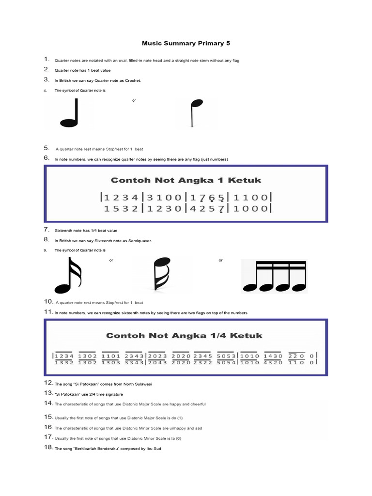 Primary 5 Music Notes Overview | PDF