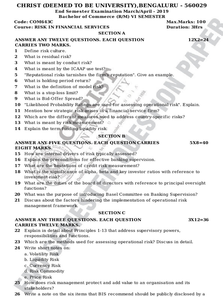 RFS QB 5. | PDF | Risk | Operational Risk