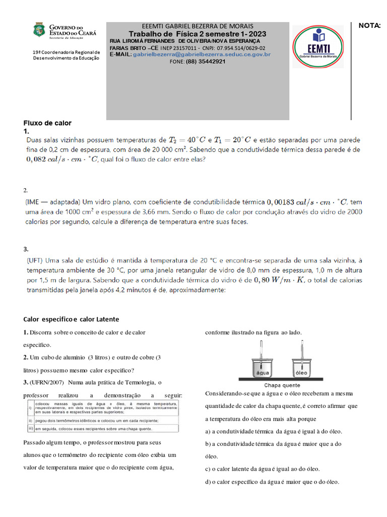 Exercícios de Física: Calor e Termologia | PDF | Calor | Temperatura