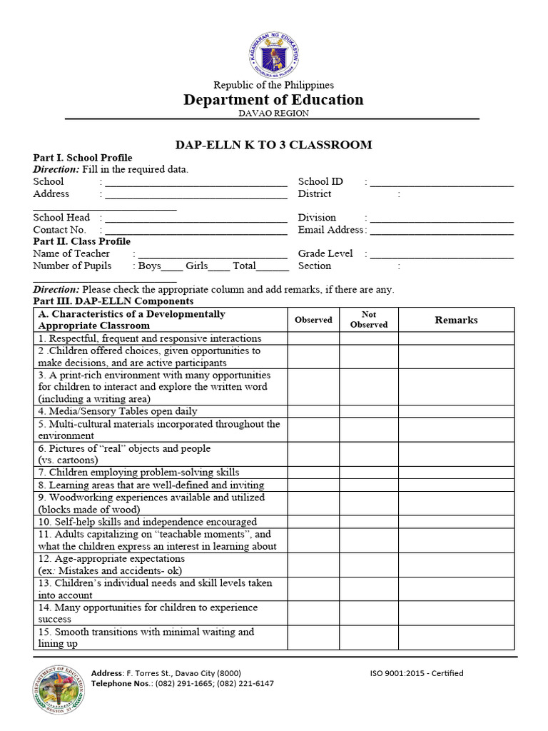Version1 Dap Elln Classroom Monitoring Tool Download Free Pdf