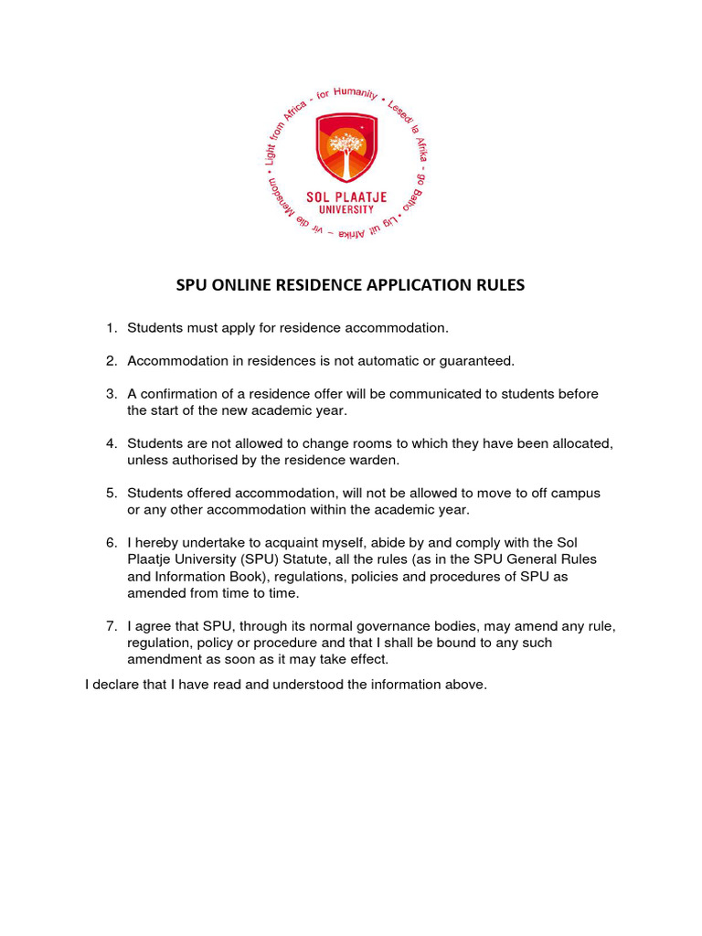 SPU Residence Application Guidelines | PDF